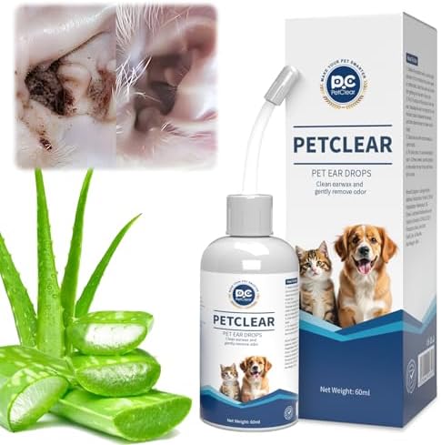 Dog Ear Cleaner, Contains Aloe Vera, Relieves Itching, Removes Earwax Buildup, Debris, Odors, Non Irritating, with Extended Soft Silicone Dropper, For Dogs and Cats, 1 Bottles (2.03 oz in total) by PETCLEAR