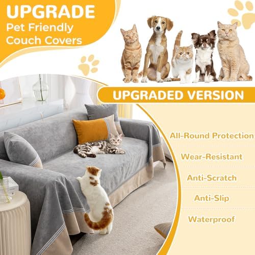 Waterproof Non-Slip Couch Cover for Pets & Dogs, Gray 79" x 134" - Image 2