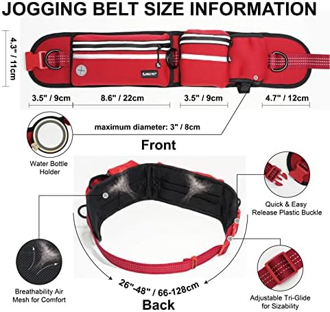 Kruz Hands Free Dog Leash (Waist 26”- 48”, Leash- 1”x 5ft) Premium Waist Belt for Walking, Running, & Hiking, Bungee with Dual Handles, Adjustable Fit, Reflective Safety Design for Large Dogs (Red) - Image 3