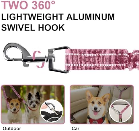 MingXpet 2 Dog Leash, Dog Leash for 2 Dogs, 360° Swivel No Tangle Double Walking Training Leashes for Large Dogs that Pull, Comfortable Shock Absorbing Reflective Bungee, Pink - Image 3