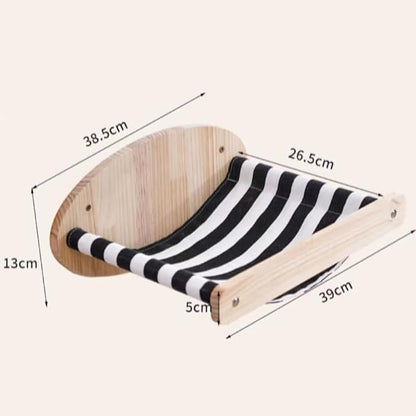 Cat Hammock Wall Mounted Large Cats Shelf - Solid Wood Cat Perches Climbing Shelf- Stripes Kitty Furniture for Sleeping, Playing, Climbing, and Lounging - Easily Holds up to 40 lbs (Stripes Hammock)