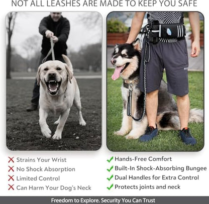Hands Free Dog Leash with Waist Belt for Running & Walking Bungee Shock Absorber, Auto-Lock Carabiner, Reflective | Fits All Dog Sizes - Image 6