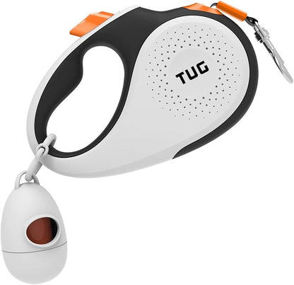 TUG 360° Tangle-Free Retractable Dog Leash with Waste Bag Dispenser (Large, White/Orange)