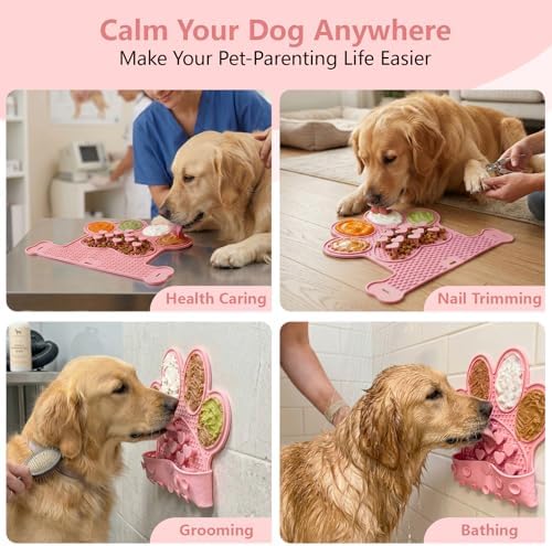 Dog Lick Mat with Suction Cups, Slow Feeder & Enrichment Mat for Dogs & Cats, Silicone Feeding Mat for Wet & Dry Food, Anxiety Relief, Mess-Free Foldable Pocket Design, Pink - Image 5