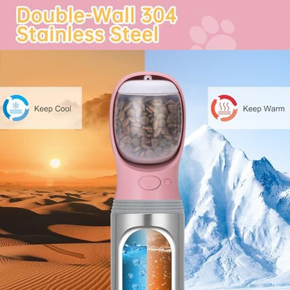 Portable Dog Water Bottle with Food Container, 14 OZ, Stainless Steel - Image 3