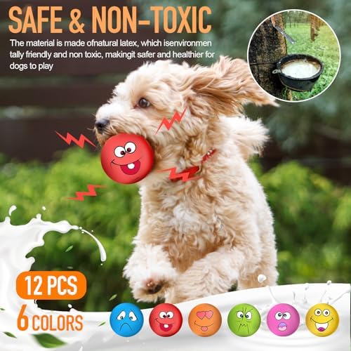 Squeaky Dog Toys Funny Face Chewing Latex Rubber Soft Fetch Play Interactive Dog Squeaky Balls for Puppy Small Medium Pet Dog (12PCS) - Image 3