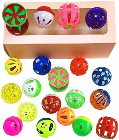 Cat Jingle Balls Toys 20Pcs 10 Styles 1.5" Plastic with Bells - Indoor Kitten Rattle Toy, Gift Box for Safe Play, Training & Interactive Fun by PETFAVORITES