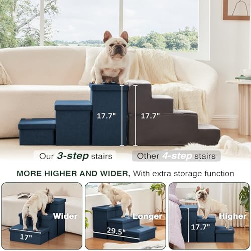 Love's cabin Dog Stairs for High Bed, Foldable Pet Stairs for Small Medium or Large Dogs Puppy with Storage for Bed or Couch, Cat Dog Steps Ramp with Zip up to 200 lbs, Navy Blue, 3 Steps - Image 3
