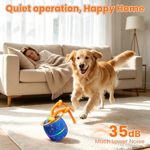 Interactive Dog Toy Ball, Automatic Bouncing Rotating, Realistic Dog Barking Sounds, E‑TPU, IP54, Rechargeable, for Small/Medium/Large Dogs, Indoor/Outdoor（Light Blue） - Image 6