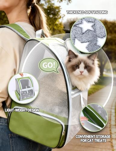 Cat Backpack Carrier with Washable Bed Mat Green Cat Carrier - Image 2
