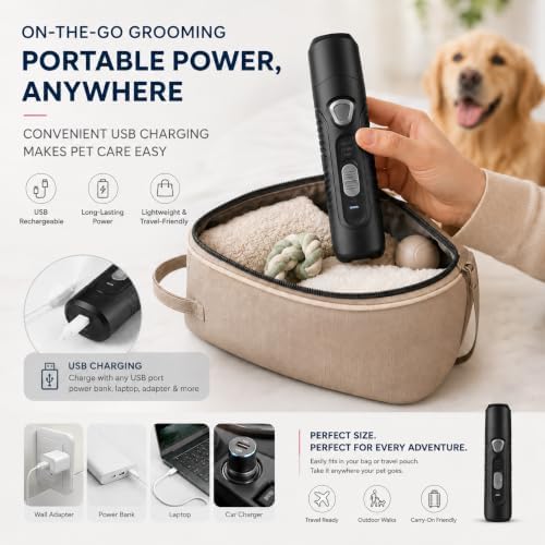 Pet Nail Grinder for Dogs and Cats, 2-Speed Electric Dog Nail Trimmer, Extral Steel Pet Nail Clipper, Rechargeable 2000mAh Nail Grinder for Small Medium Large Dogs with 2 LED Lights, Black - Image 6