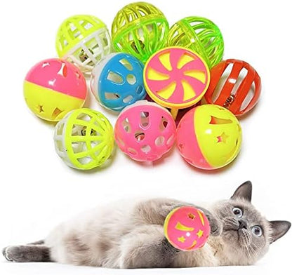Cat Jingle Balls Toys 10Pcs 6 Styles for Indoor Cats - Plastic Lattice Cat Balls with Bells Kitten Rattle Toy, Gift Box and 1.5" by PETFAVORITES