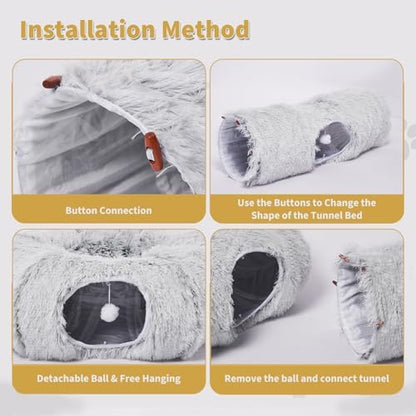 Cat Tunnels Bed with 1 Straight Tunnel and 20 Pet Toys - 5 Shapes DIY Indoor Cats Cave - Detachable Soft Cat Donut for Kitten Puppy Rabbit Ferret - Image 3