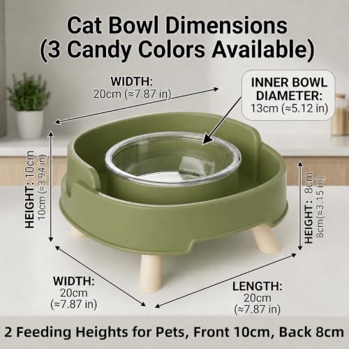 2 Pack Ant Not Cross Elevated Cat Bowls - 4 Food Grade Glass Bowls & 2 Lids - Cat Food and Water Feeding Bowl for Cats&Kittens&Puppy Indoor & Outdoor,Whisker Fatigue Dish,Avocado Green - Image 6