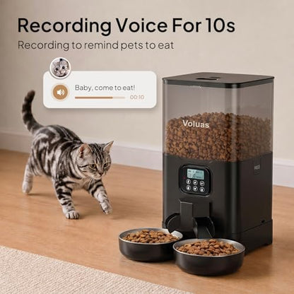 VOLUAS Automatic Cat Feeder for Two Cats with Dual Stainless Bowls, 6L - Image 4