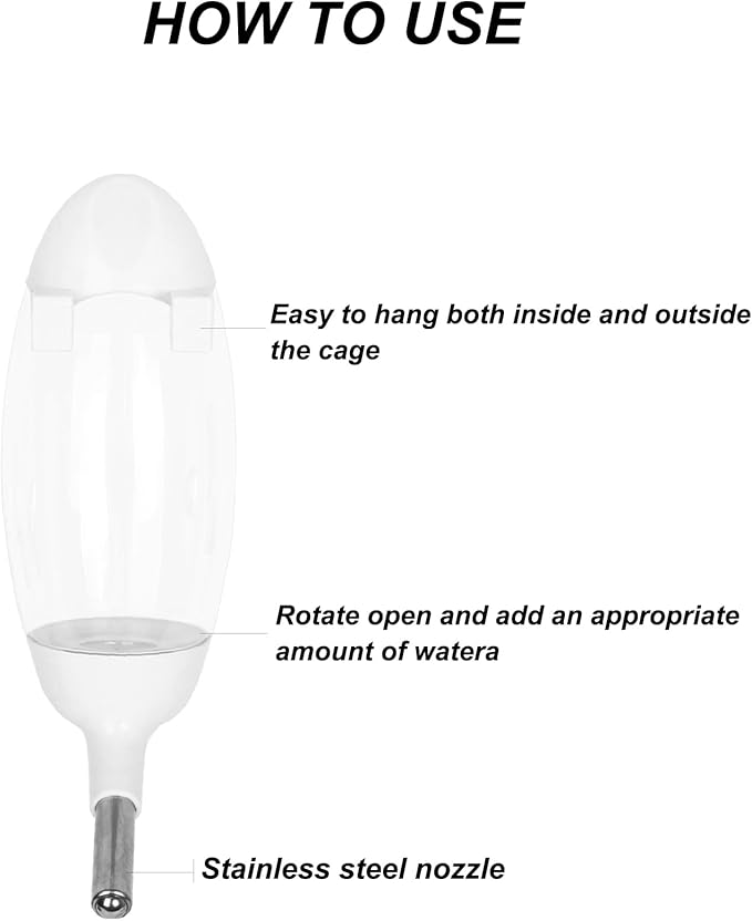No-Drip Water Bottle/Feeder for Hamsters/Guinea Pigs/Ferrets/Rabbits/Cats and Dogs, Small Animals and Small Pets - for Use in Cages, Crates or Suspension Mounts.13.5 oz. Nozzle 10 mm, White