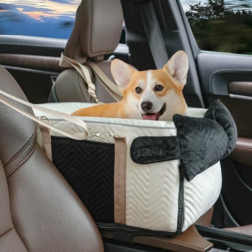 Dog Car Seat for Small Dogs Adjustable Portable Center Console Dog Car Seat Removable Cat Booster Cars Seats - Safety Belt with Cushion Anti-Collapse for Puppy Kitten Up to 15 Lb by RUONARIER