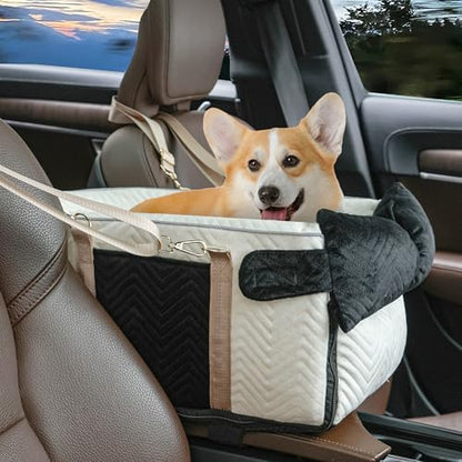 Dog Car Seat for Small Dogs Adjustable Portable Center Console Dog Car Seat Removable Cat Booster Cars Seats - Safety Belt with Cushion Anti-Collapse for Puppy Kitten Up to 15 Lb by RUONARIER
