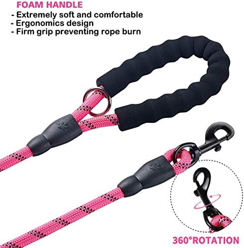 JSXD 5 FT Heavy Duty Double Handle Dog Leash with Comfortable Padded and Reflective Rope, for Small, Medium, Large Dogs (Rope-Pink) - Image 4