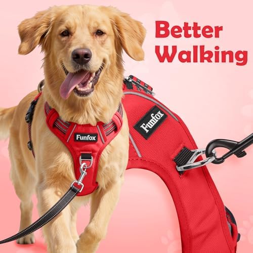 Funfox Dog Harness No Pull, Adjustable Pet Vest Harness, Super Soft Material with Vertical Handle Easy Control, Reflective Night Walking, 2 Leash Clips for Small Sized Dogs, Red, S - Image 3