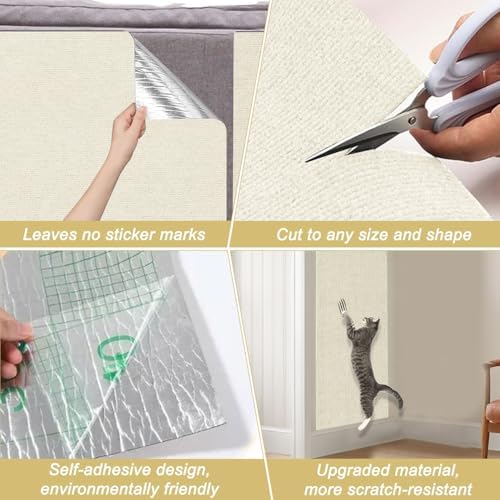 Cat Scratching Mat, 118.5"x15.9" Trimmable Self-Adhesive Cat Scratch Carpet,Couch Protector from Cats Claw, Furniture Corner Protectors for Cats,Indoor Furniture Protection for Chair,Wall,Sofa(White) - Image 6
