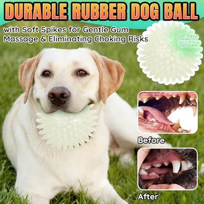 LECHONG 6-Pack Glow in The Dark Squeaky Dog Balls, 3.5” Spiky Dog Toy Balls, Durable Glowing Rubber Fetching Ball for Medium & Large Dogs Nighttime Playing Indoors & Outdoors - Image 5