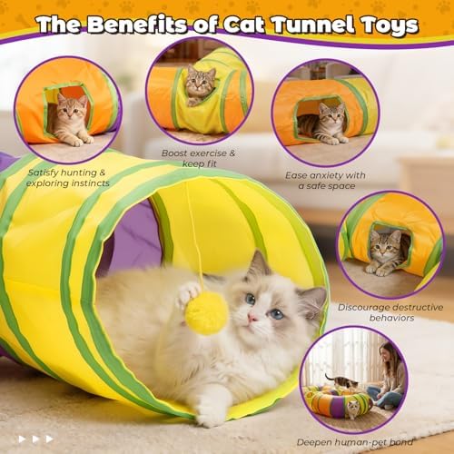 Cat Tunnel for Indoor Cats 8-Shaped, Collapsible Cat Playhouse Pet Play Tunnel Tube Maze with Hanging Pom-poms and Interactive Hole for Kitten, Kitty, Puppy, Rabbits, Ferret, Guinea Pig - Image 4