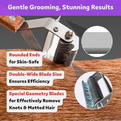 2 in 1 Undercoat Rake for Dogs and Cats, Professional Grooming Brush Dematting & Shedding Comb to Remove Loose Hair, Matted Fur Efficiently, Perfect for Poodle, Doodle & All Long Haired Pets - Image 4