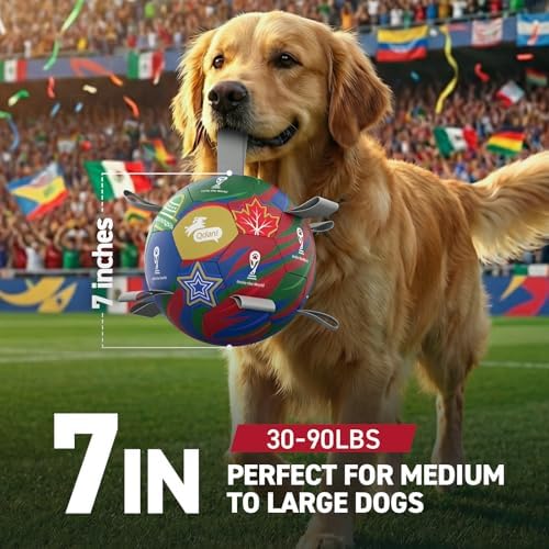 QDAN Dog Soccer Ball with Straps, 7 Inch World Cup Soccer Ball for Dogs, Water Toy, Dog Ball Toys for Medium Large - Image 3