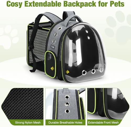 Lekereise Cat Bubble Backpack Carrier - Expandable Large Space Cat Backpack for Kitty Small Dog up to 18lbs, Transparent Pet Carrier for Travel, Hiking Gray - Image 3