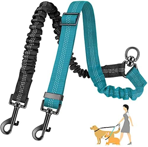 AUTOWT Two Dog Lead, 2 in 1 Upgraded Double Dog Leash Attachment Combine Adjustable Strap and Shock Absorbing Bungee No Tangle Dual Training Splitter for Different Size Dogs by AUTOWT