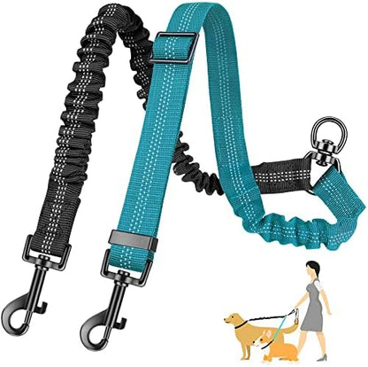 AUTOWT Two Dog Lead, 2 in 1 Upgraded Double Dog Leash Attachment Combine Adjustable Strap and Shock Absorbing Bungee No Tangle Dual Training Splitter for Different Size Dogs by AUTOWT