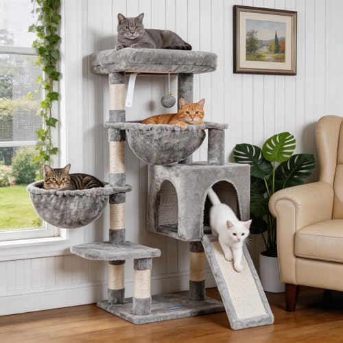 Hey-brother Cat Tree Tower with Large Bed, Hammocks, Scratcher, MPJ006SW by Hey-brother