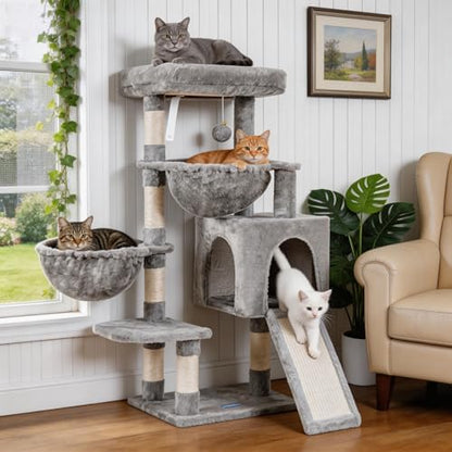 Hey-brother Cat Tree Tower with Large Bed, Hammocks, Scratcher, MPJ006SW by Hey-brother