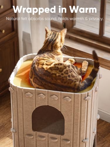 FUKUMARU Cat House for Indoor Cats, Warm Felt Cat Bed, Scratch Resistant - Image 5