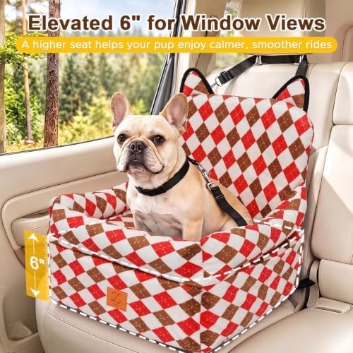 Dog Booster Car Seat with Memory Foam, 6" Elevated Cushion for Small Dogs Up to 35lbs, Washable Cover, Storage Pocket,Safety Belt, Fits Front & Back Seat - Image 2