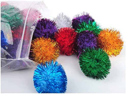 VOVIGGOL 20 Pack 2 Inches Sparkle Balls for Cats, Large Size, Glitter Pom Poms Fuzzy Balls for Cats, Kitten Indoor Assorted Color Random - Image 4