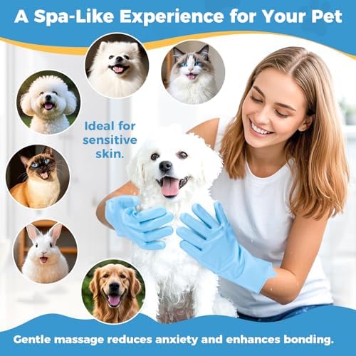 Pet Grooming Gloves, Dog Washing Gloves with Silicone Teeth, Dog Bathing Shampoo Brush, Heat Resistant Five-Finger Design for Bathing, Massaging, Hair Removal, Suitable for Dogs and Cats - Image 3
