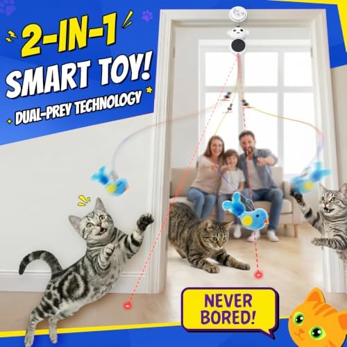 Automatic Laser Cat Toy with Interactive Flying Bird Feather, Natural White - Image 6