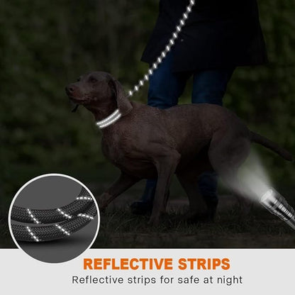 Taglory Rope Dog Leash 6 FT with Comfortable Padded Handle, Highly Reflective Threads Leash and Anti-Tangle Clip for Walking Medium Large Dogs, 1/2 inch, Grey
