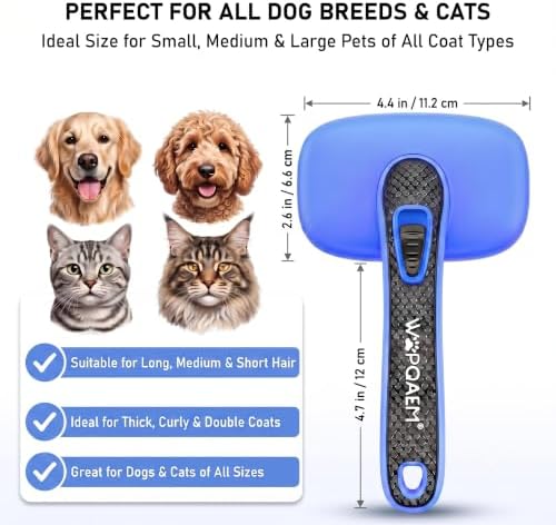Self Cleaning Slicker Brush for Dog and Cat Shedding, Blue - Image 5