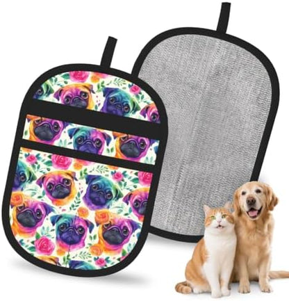 Watercolor Pug Dog Floral Rainbow Pet Pet Hair Removal Glove For Cats Dogs by FREEHOTU
