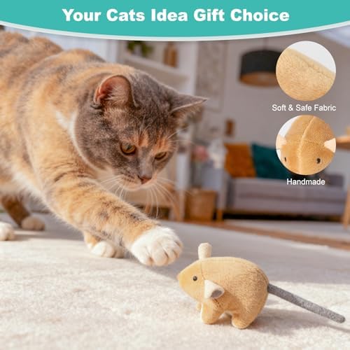 Plush Catnip Mice Toys with Rattle Sound- 2 Pcs Interactive Cat Toys for Indoor Cats, Durable Stress Relief Eco-Friendly Small Mouse Chew Playthings（with Catnip Bag - Image 5