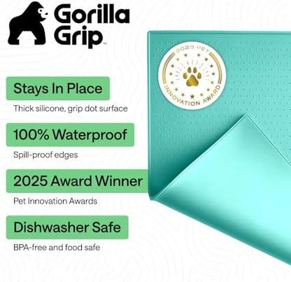 GORILLA GRIP Dog Food Mat, 100% Waterproof Silicone, 26x17 Turquoise - Image 2