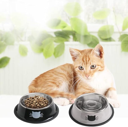 Cat Bowls for Food and Water,4PCS Rapsrk Non-Slip Stainless Steel Small Food Bowls 8 Oz Pet Bowl with Removable Rubber Base Dog Bowl,Stackable Cat Puppy Dishes Bowls with Cute Cats Painted