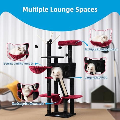 Hey-brother Cat Tree Tower with Padded Platform Bed, Hammock, MPJ019-SBR - Image 4