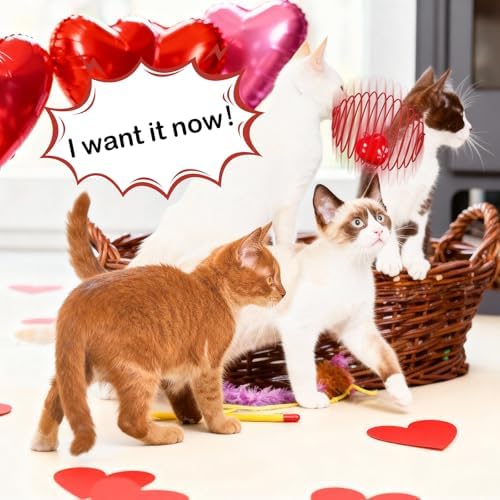 Jecery 5 Pcs Cat Toys Spring,Heart Bel,Pink Red - Image 6