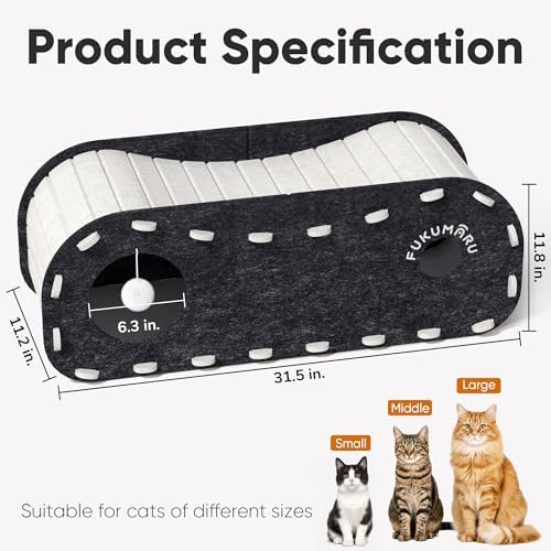 FUKUMARU Cat Bed Cave Tunnel, 31.5 Inch, Cat House Condo Indoor, Black - Image 5