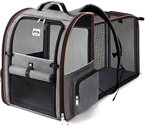 Cat Carrier Backpack, Expandable Pet Carrier with Sun Shade & Full Front Opening, Breathable Mesh Backpack for Small Dogs & Medium Cats Up to 18 Lbs, Foldable for Hiking, Camping (Grey) by LEKEBOBOR