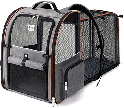 Cat Carrier Backpack, Expandable Pet Carrier with Sun Shade & Full Front Opening, Breathable Mesh Backpack for Small Dogs & Medium Cats Up to 18 Lbs, Foldable for Hiking, Camping (Grey) by LEKEBOBOR